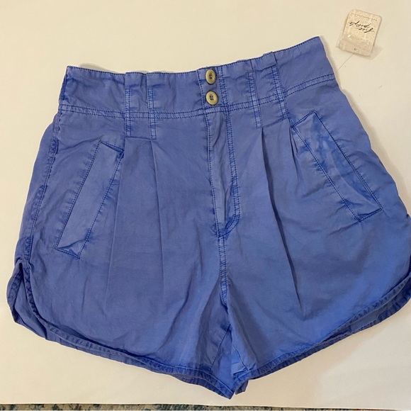 Free People Pants - Free People blue high waisted pleated shorts